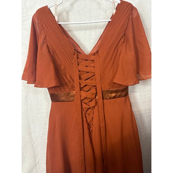 BN #603 Lavetir Rust Orange Pleated Flutter Sleeve Maxi Dress - Size 6 - Picture 4 of 5